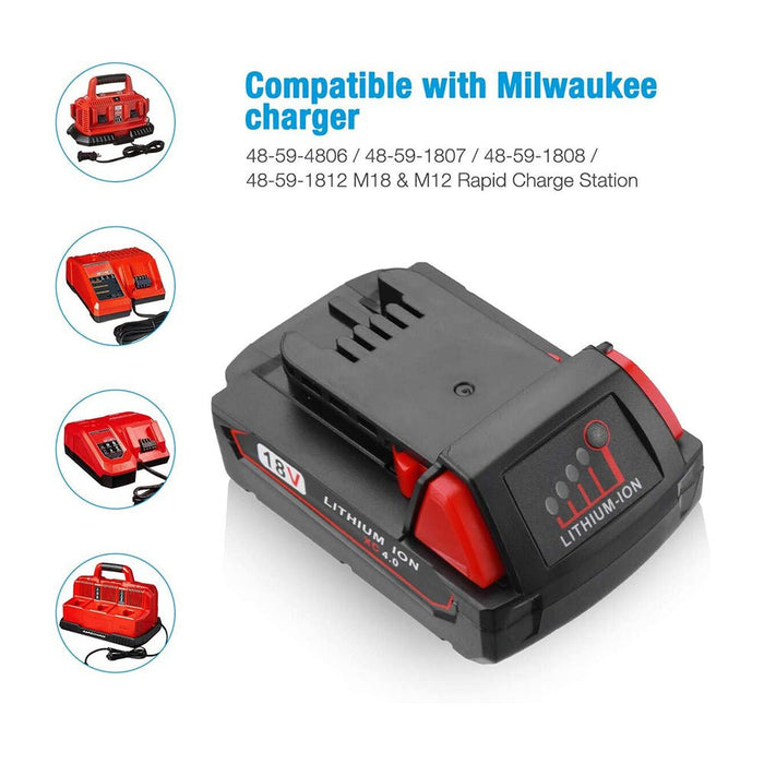 For Milwaukee 18V M18 3.0Ah Battery Replacement | Li-Ion Battery 4 Pack