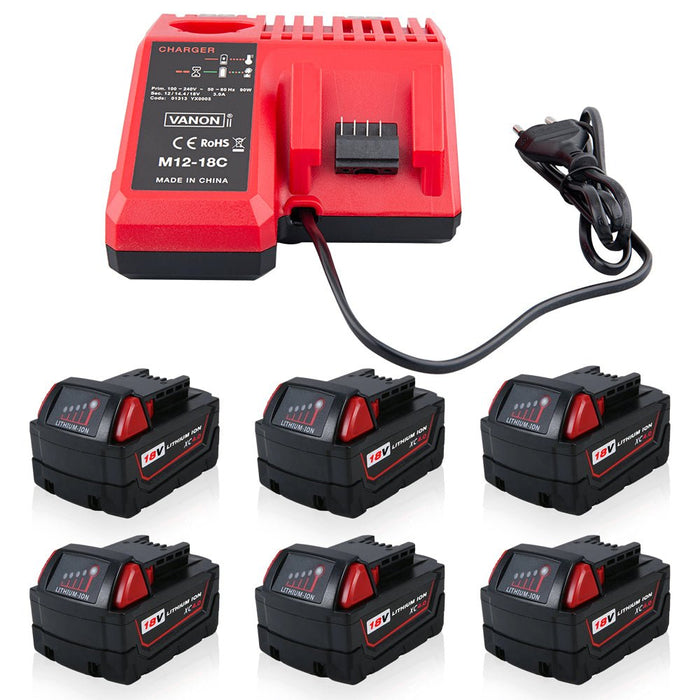 for Milwaukee 18V XC Lithium Battery Multi-Packs with Rapid Charger | for Milwaukee M18 & M12 Batteries