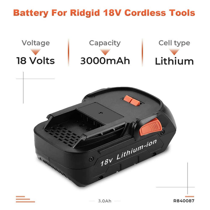For Ridgid 18V battery 3.0Ah Replacement | R840085 Batteries 2 Pack