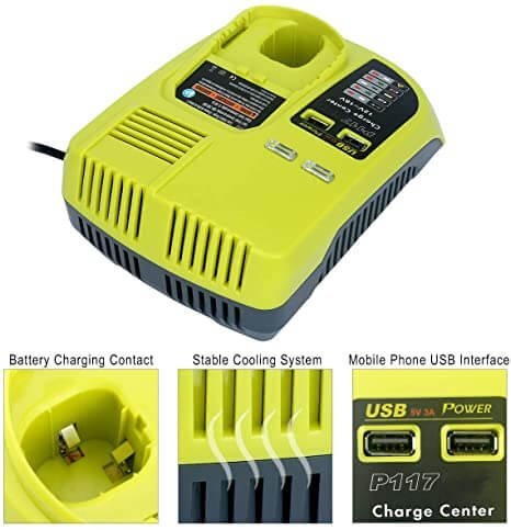 For Ryobi 130224010 Battery 14.4V 4800mAh Ni-MH Battery 2 Pack With Charger P117 | Dual Chemistry Intelliport Charger For 18V-12V Li& Ni Battery