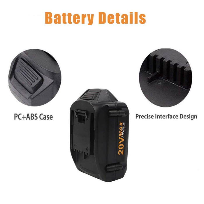 For Worx 20V Battery 6AH Replacement | WA3520 Li-ion Battery 2 Pack