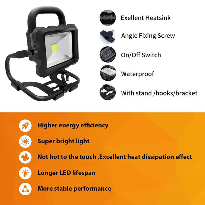 NEW 20W 6500K Cordless Portable LED Work Light Powered by Dewalt 20V DCB200 Li-ion Batteries & One DCB200 6.0Ah Battery Replacement