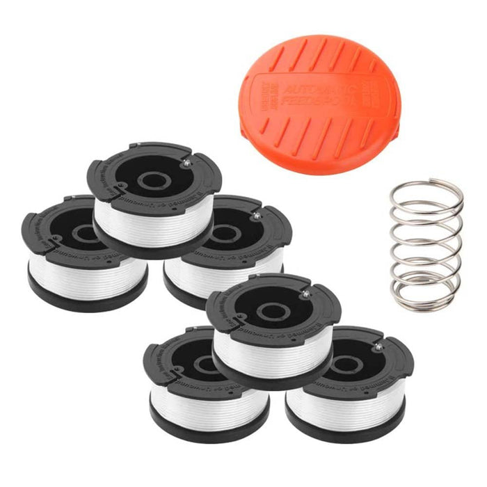 String Trimmer Spool Line Compatible with Black & Decker | Trimmer Line 6 Pack with 1 Pack Trimmer Cap and Spring